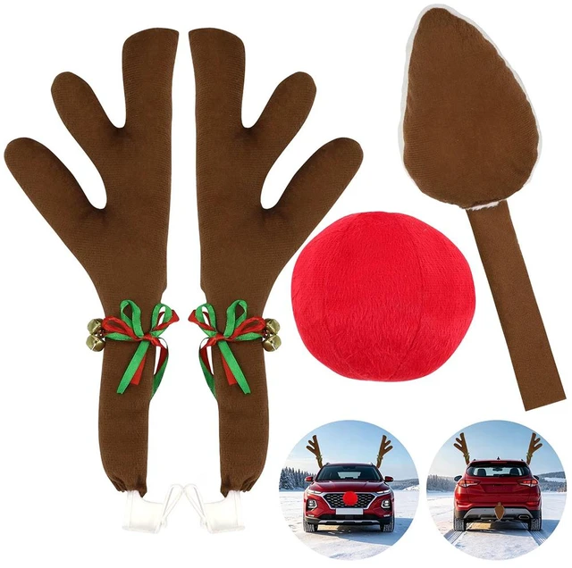 Main image of Car Reindeer Antlers & Nose & Tail, Christmas Reindeer Antlers Decorations Set for Car Windows & Grill for Any Vehicle