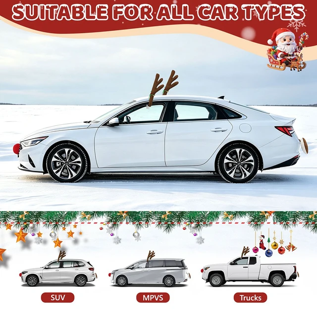 Alt view image 5 of 7 - Car Reindeer Antlers & Nose & Tail, Christmas Reindeer Antlers Decorations Set for Car Windows & Grill for Any Vehicle