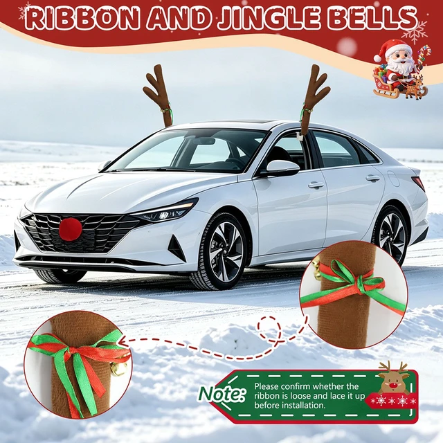 Alt view image 4 of 7 - Car Reindeer Antlers & Nose & Tail, Christmas Reindeer Antlers Decorations Set for Car Windows & Grill for Any Vehicle