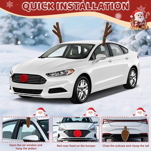 Alt view image 3 of 7 - Car Reindeer Antlers & Nose & Tail, Christmas Reindeer Antlers Decorations Set for Car Windows & Grill for Any Vehicle