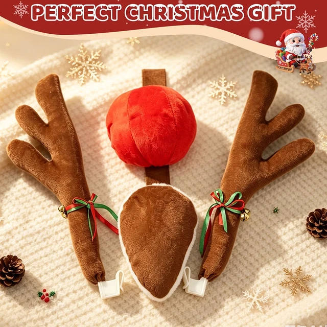 Alt view image 7 of 7 - Car Reindeer Antlers & Nose & Tail, Christmas Reindeer Antlers Decorations Set for Car Windows & Grill for Any Vehicle