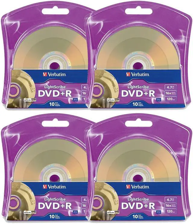 Main image of Verbatim LightScribe DVD+R 16x Recordable Blank Disc Printable Media 4.7GB/120min (96943) - 40 Pack