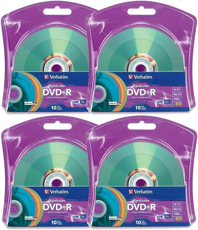 Main image of Verbatim Assorted Colored LightScribe DVD+R 16x Recordable Blank Disc Printable 4.7GB/120min (96941) - 40 Pack