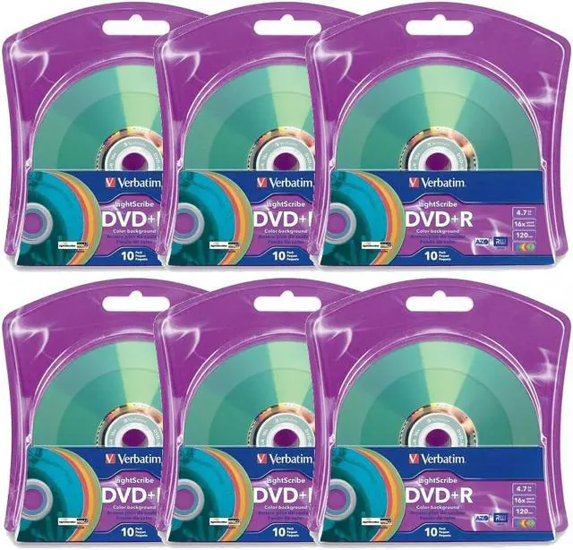 Main image of Verbatim Assorted Colored LightScribe DVD+R 16x Recordable Blank Disc Printable 4.7GB/120min (96941) - 60 Pack