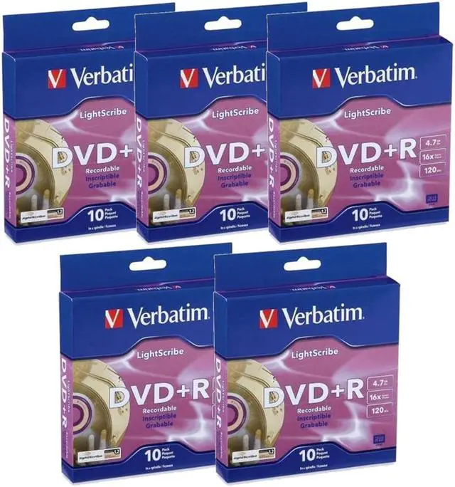 Main image of Verbatim LightScribe DVD+R 16X Recordable Blank Disc Printable Media 4.7GB/120min (95116) - 50 Pack