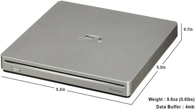 Alt view image 5 of 6 - Pioneer BDR-XS07S Portable 6X Blu-ray Burner External Drive with USB Cable - Burns CD DVD BD DL BDXL Discs