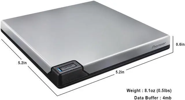 Alt view image 5 of 6 - Pioneer BDR-XD07S Portable 6X Blu-ray Burner External Drive with USB Cable - Burns CD DVD BD DL BDXL Discs