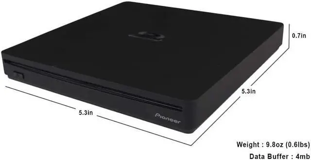 Alt view image 6 of 6 - Pioneer BDR-XS07UHD Portable 6X Ultra HD 4K Blu-ray Burner External Drive Bundle with Cyberlink Software Download Installation Code, 50GB M-DISC BD-R DL and USB Cable - Burns CD DVD BD DL BDXL Discs
