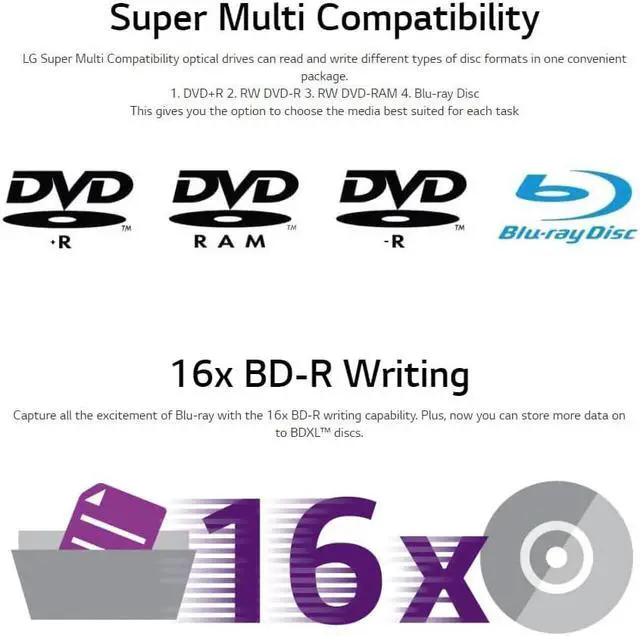 Alt view image 4 of 7 - LG WH16NS46 16X Blu-ray BDXL M-DISC DVD CD Internal Writer Drive Bundle with Free CyberLink Burning Software, SATA Cable & Mounting Screws