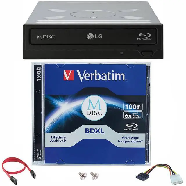 Main image of LG 16x WH16NS40 Internal Blu-ray DVD Drive + 100GB Verbatim MDisc BDXL+ SATA Cable