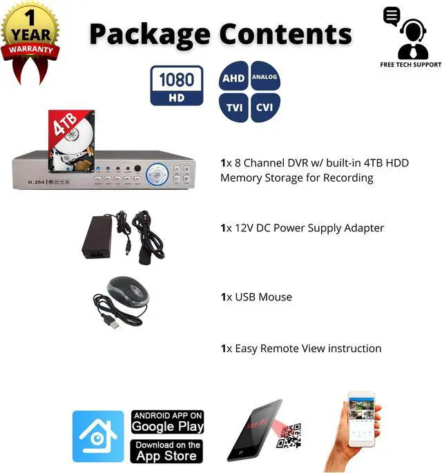 Alt view image 4 of 7 - Evertech 8 channel DVR with 4TB Hard Drive H.265 High-Definition Hybrid TVI AHD CVI Analog Home Office Standalone CCTV Security Digital Video Recorder w/4TB HDD Installed and Pre-Configured