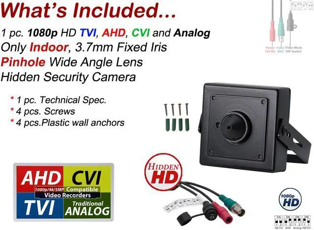 Alt view image 3 of 11 - Evertech 1080p HD 4in1 AHD TVI CVI, ANALOG Indoor Hidden Camera with Pinhole Lens