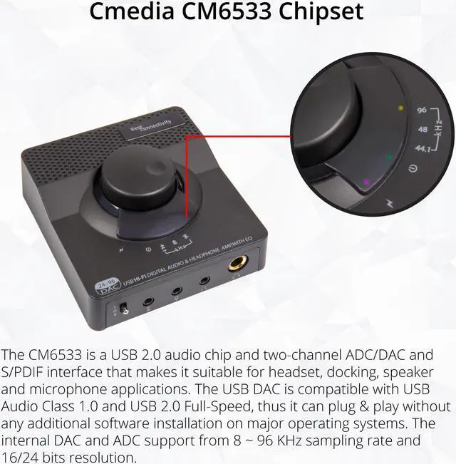 Alt view image 8 of 10 - SYBA Black SD-DAC63116 USB 2.0 DAC 24bit 96KHz Plus Stereo Headphone Amplifier