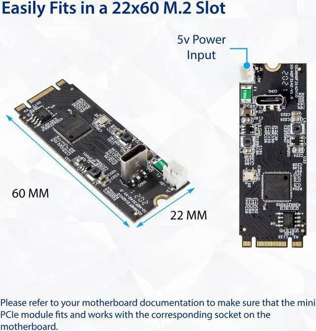 Alt view image 4 of 9 - USB 3.2 Gen 2 (10 Gbps) 1-Port Type-C M.2 22x60 B+M key Controller Card