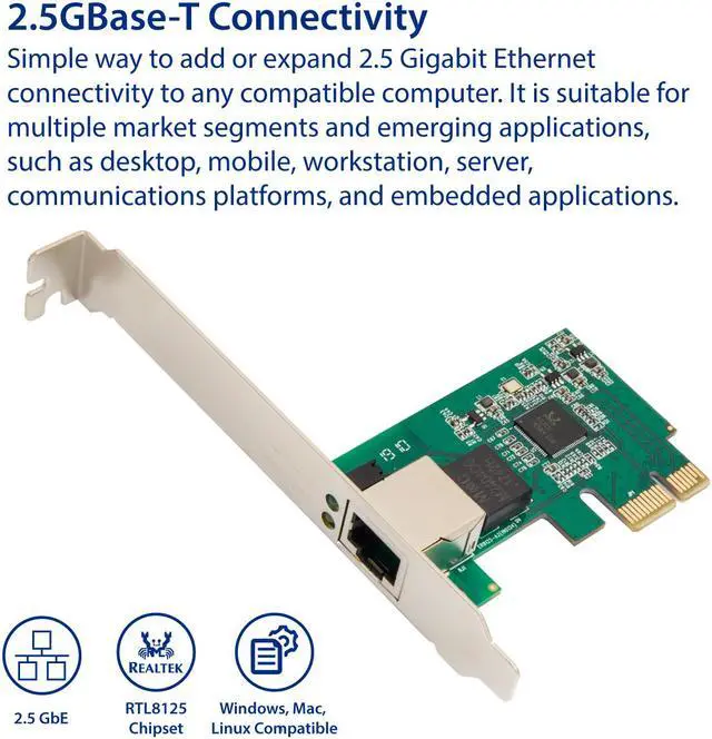 Alt view image 7 of 13 - Syba 2.5 Gigabit Ethernet PCI Express PCI-E Network Controller Card 10/100/1000/25000 Mbps RJ45 LAN Adapter Converter for Desktop PC