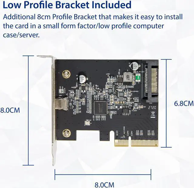 Alt view image 5 of 7 - Single Port USB-C 3.2 Gen 2x2  Type-C 20 Gbps PCI-e Gen 3 x4 Expansion Card ASMedia ASM3242