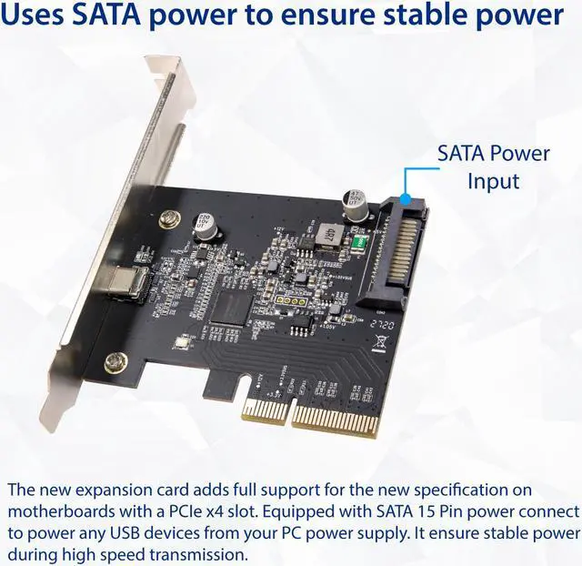 Alt view image 4 of 7 - Single Port USB-C 3.2 Gen 2x2  Type-C 20 Gbps PCI-e Gen 3 x4 Expansion Card ASMedia ASM3242
