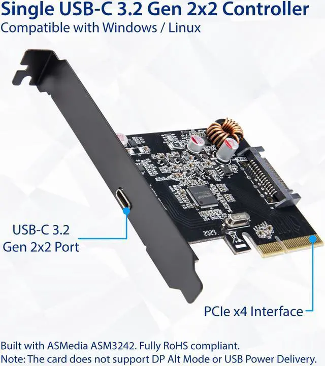 Alt view image 2 of 10 - Single Port USB-C 3.2 Gen 2x2 PCI-e Gen 3 x4 Expansion Card