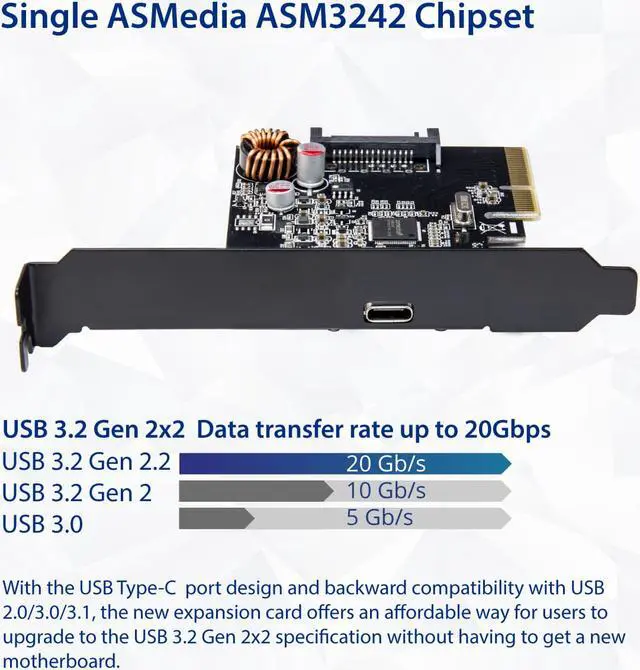 Alt view image 4 of 10 - Single Port USB-C 3.2 Gen 2x2 PCI-e Gen 3 x4 Expansion Card