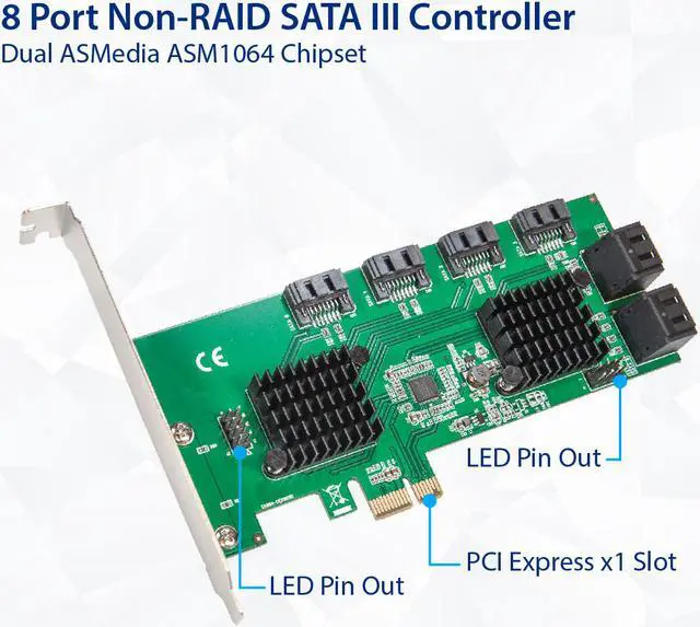 Alt view image 5 of 12 - 8 Port SATA III to PCIe 3.0 x1 NON-RAID Expansion Card