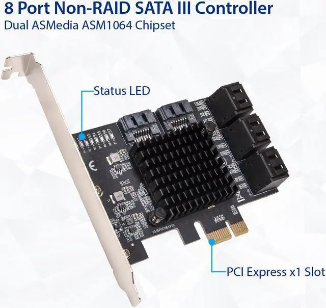 Alt view image 5 of 12 - 8 Port SATA III to PCIe 3.0 x1 NON-RAID Expansion Card