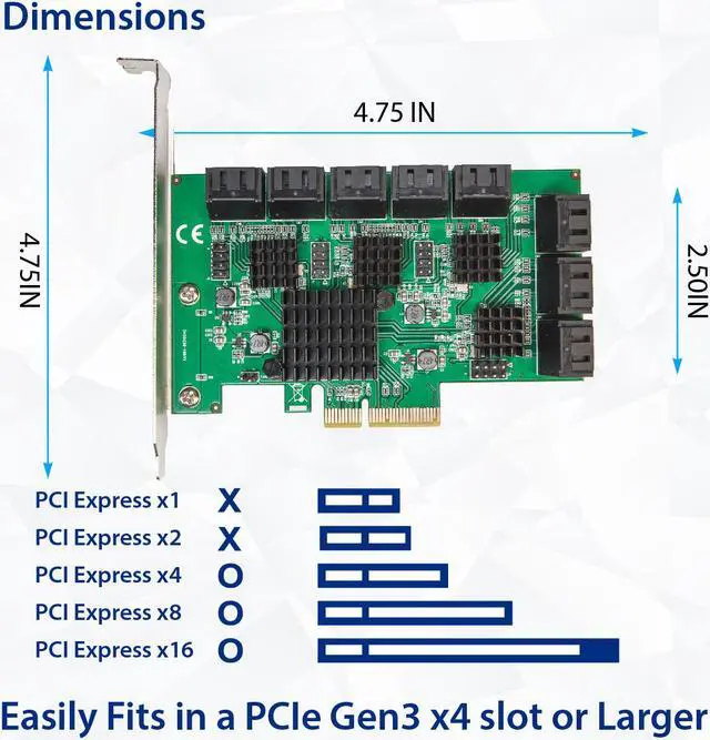 Alt view image 5 of 11 - 16 Port SATA III PCIe x4 (x2 Bandwidth) NON-RAID Expansion Card