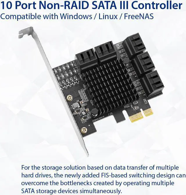 Alt view image 2 of 16 - IO Crest 10 Port SATA III to PCIe 3.0 x1 NON-RAID Expansion Card SYPEX40167