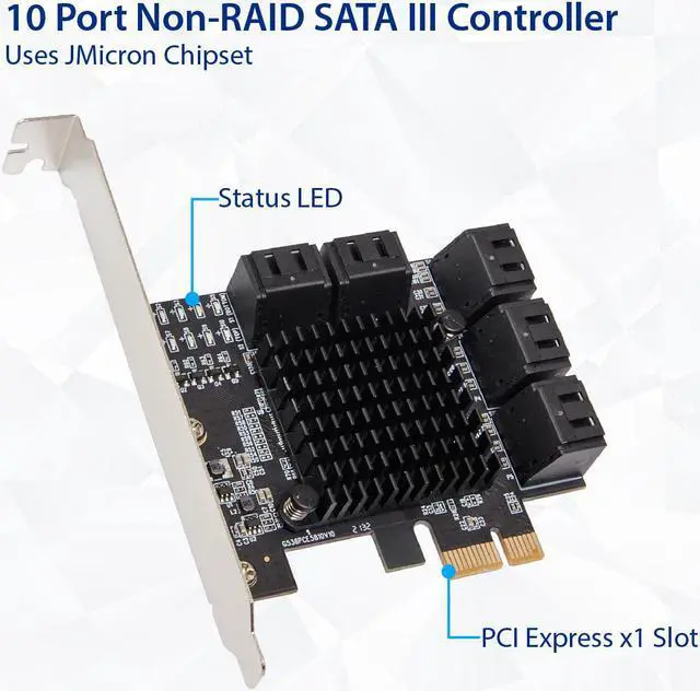 Alt view image 5 of 16 - IO Crest 10 Port SATA III to PCIe 3.0 x1 NON-RAID Expansion Card SYPEX40167