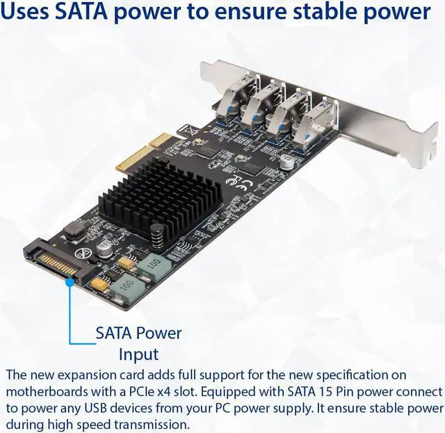 Alt view image 4 of 5 - USB 3.2 Gen 2 10 Gbps 4 Port Type-A 40 Gbps Total PCI-e 3.0 x4 Expansion Card