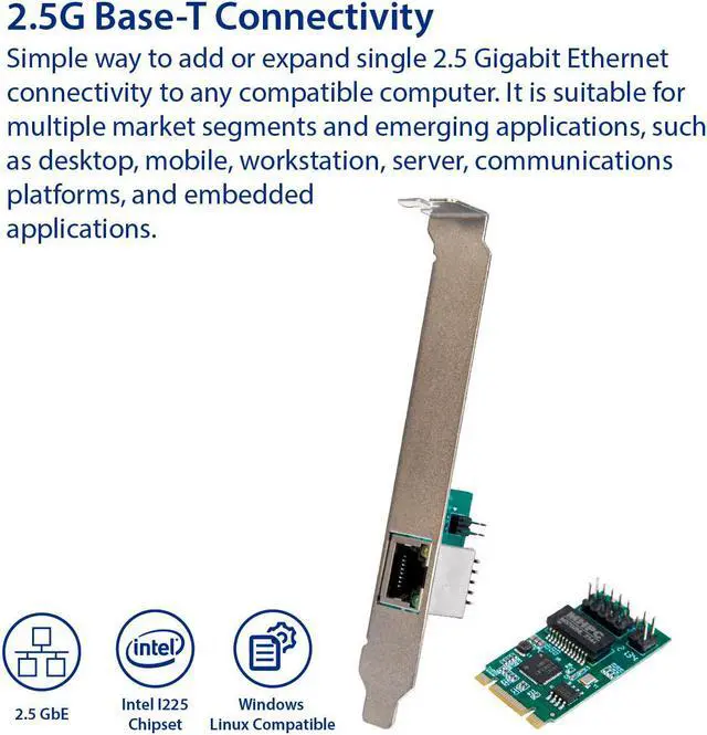 Alt view image 2 of 13 - Single Port 2.5 Gigabit M.2 M+B key Ethernet Card NIC Intel I225 Chipset