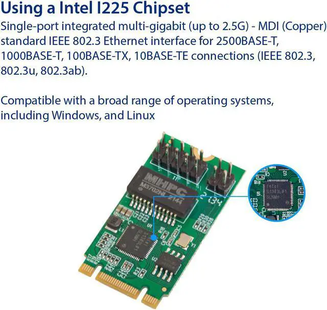 Alt view image 3 of 13 - Single Port 2.5 Gigabit M.2 M+B key Ethernet Card NIC Intel I225 Chipset