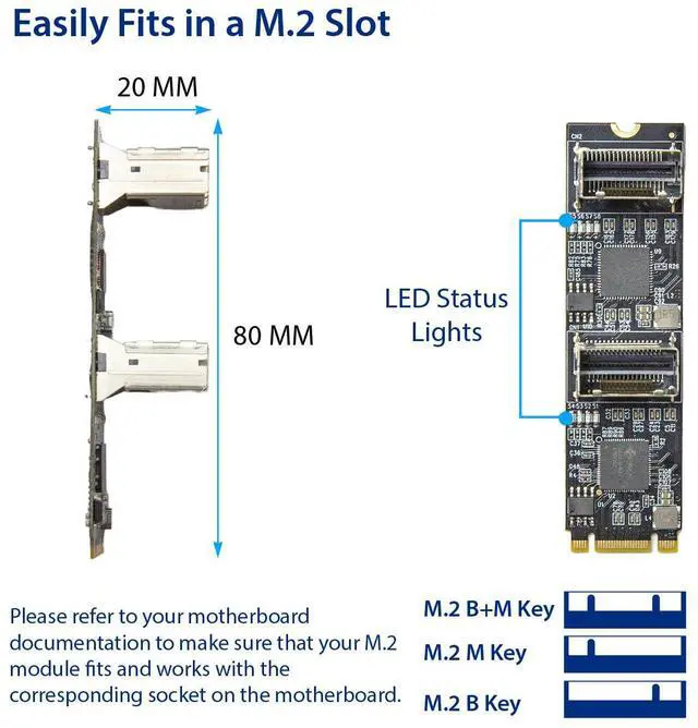 Alt view image 4 of 9 - Syba 8 port Non-RAID SATA III 6Gbp/s to M.2 B+M Key Adapter PCI-e 3.0 x2 Bandwith - SI-ADA40170