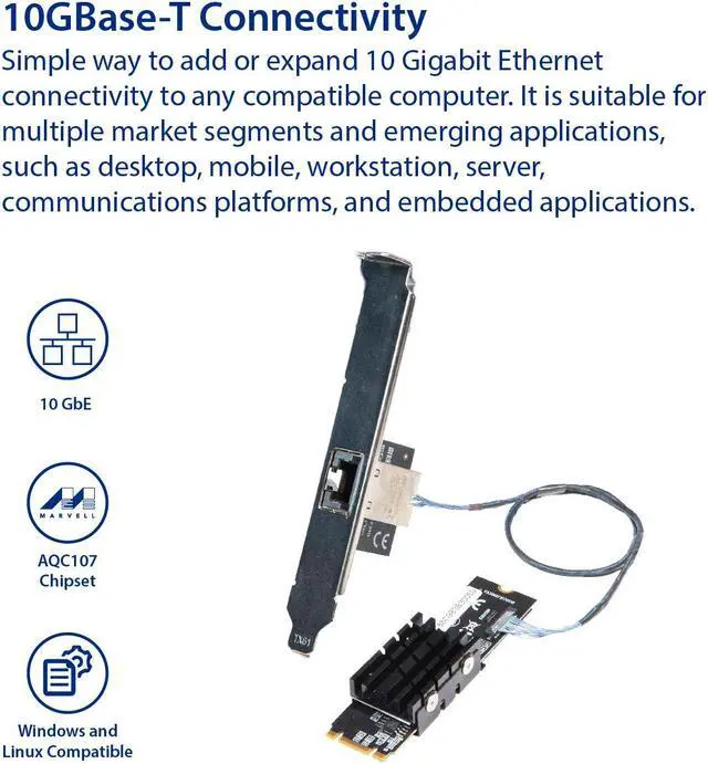 Alt view image 2 of 7 - 10 Gigabit M.2 M Key Ethernet Network Expansion Card