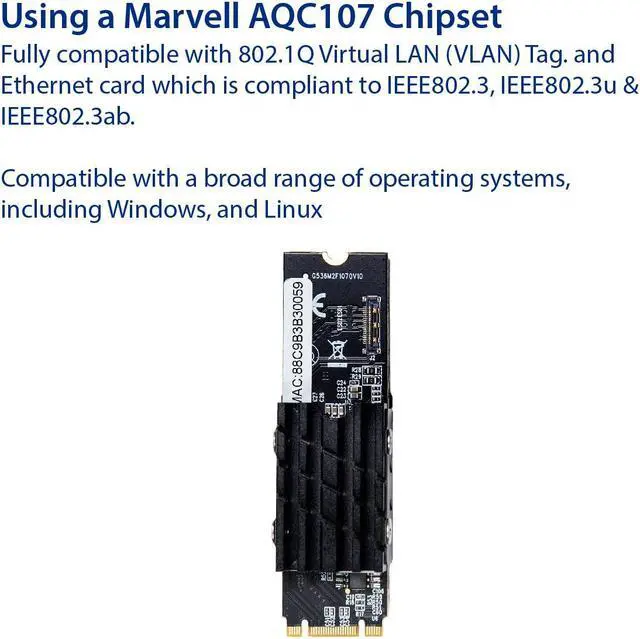 Alt view image 3 of 7 - 10 Gigabit M.2 M Key Ethernet Network Expansion Card