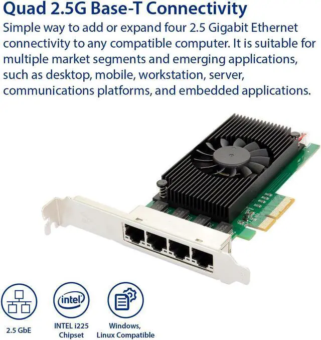Alt view image 4 of 6 - PCI-Express 2.0 x4, 4-Port 2.5G Ethernet RJ45 Card. Support Wake-On-LAN. Intel i225 Chipset. Support IEEE 802.3IEEE 802.3uIEEE 802.3abIEEE 802.3azIEEE 802.3bz. Bundled with Low Profile Bracket.