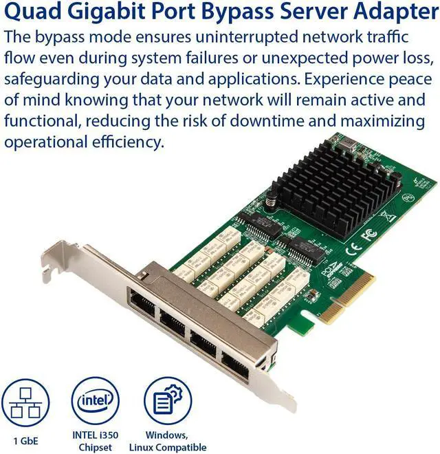 Alt view image 2 of 5 - Quad Port Copper Gigabit Ethernet PCI-e x4 Bypass Server Adapter Intel i350-am2 Based