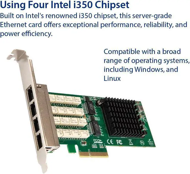 Alt view image 3 of 5 - Quad Port Copper Gigabit Ethernet PCI-e x4 Bypass Server Adapter Intel i350-am2 Based