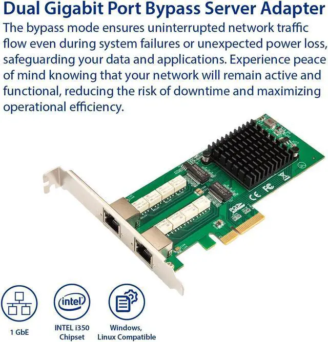 Alt view image 2 of 5 - Dual Port Copper Gigabit Ethernet PCI-e x4 Bypass Server Adapter Intel i350-am2 Based