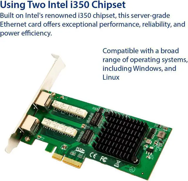 Alt view image 3 of 5 - Dual Port Copper Gigabit Ethernet PCI-e x4 Bypass Server Adapter Intel i350-am2 Based