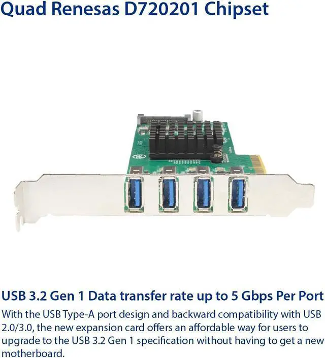 Alt view image 4 of 6 - USB 3.2 Gen 1 (5 Gbps) 4 Port Type-A PCI-e 3.0 x4