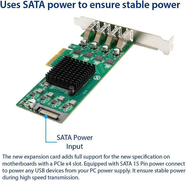 Alt view image 3 of 6 - USB 3.2 Gen 1 (5 Gbps) 4 Port Type-A PCI-e 3.0 x4