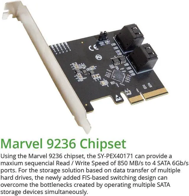 Alt view image 4 of 7 - 4 Port SATA III To PCI-e x2 RAID Expansion Card Marvell Chipset
