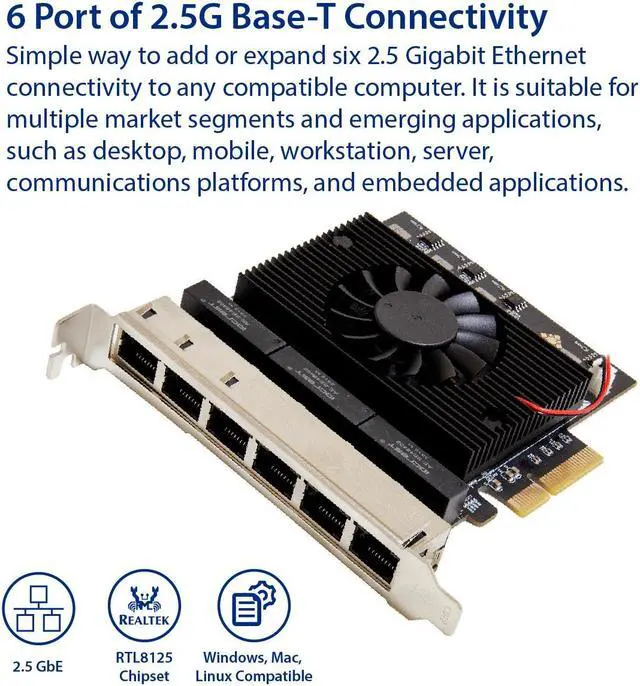 Alt view image 2 of 6 - 6 Port 2.5 Gigabit PCI-e x4 Ethernet Network Card Realtek Chipset