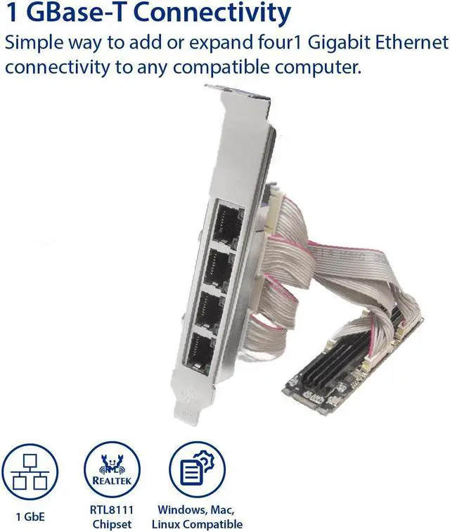Alt view image 2 of 7 - 4 Ports Gigabit M.2 M+B Key Ethernet Card