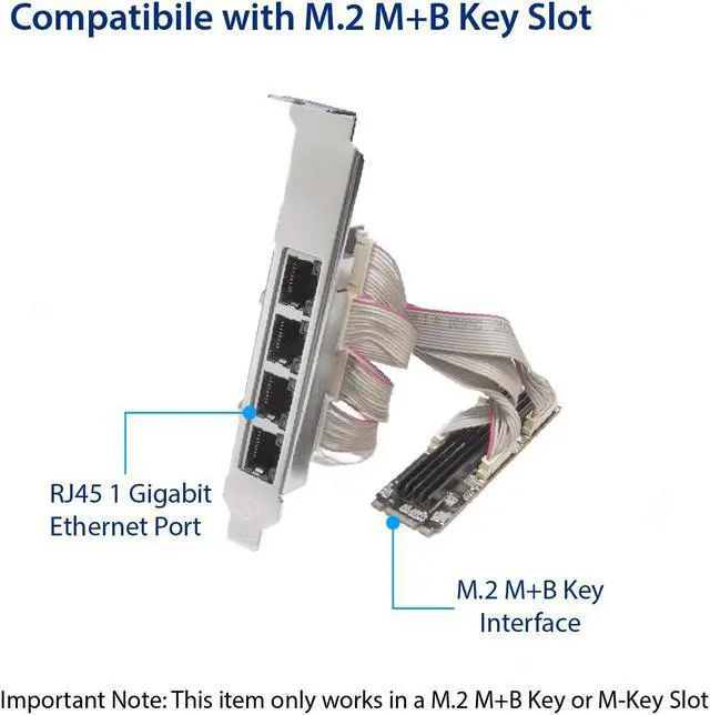 Alt view image 6 of 7 - 4 Ports Gigabit M.2 M+B Key Ethernet Card
