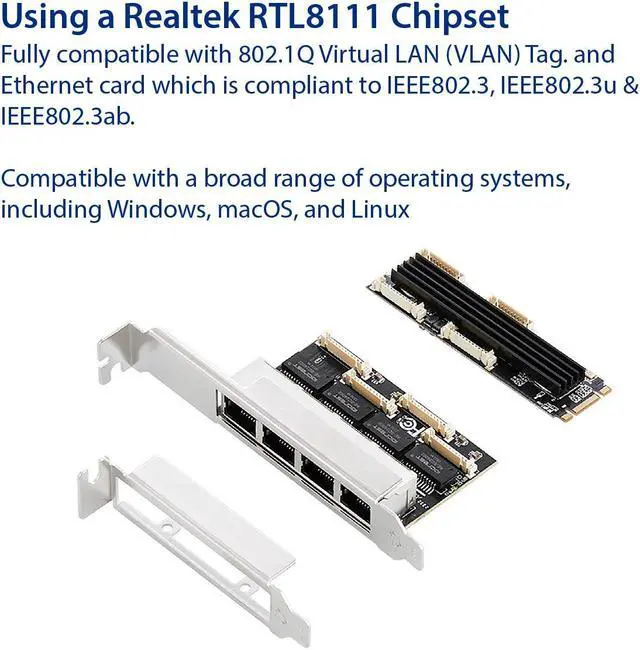 Alt view image 3 of 7 - 4 Ports Gigabit M.2 M+B Key Ethernet Card