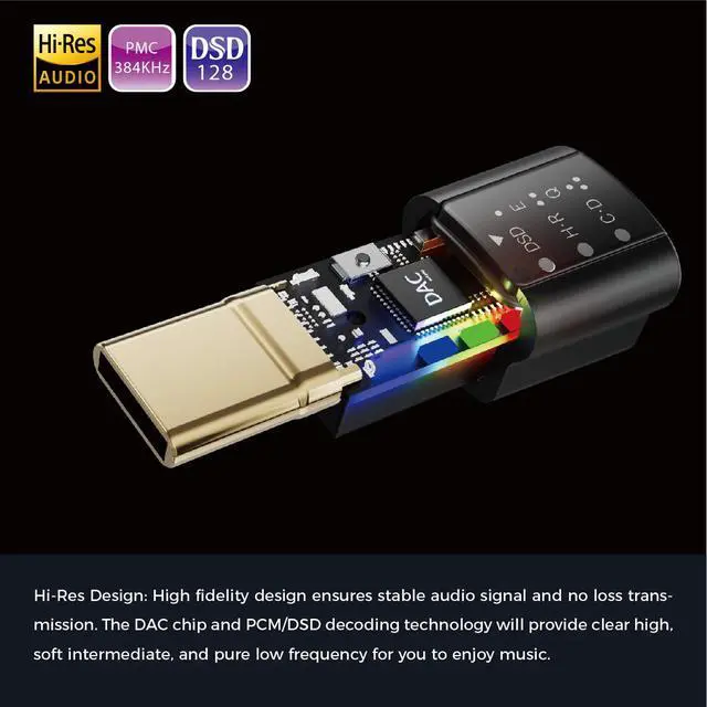 Alt view image 2 of 6 - 384K/32-bit DSD128 USB-C DAC Audio Adapter to 3.5mm Game sound booster