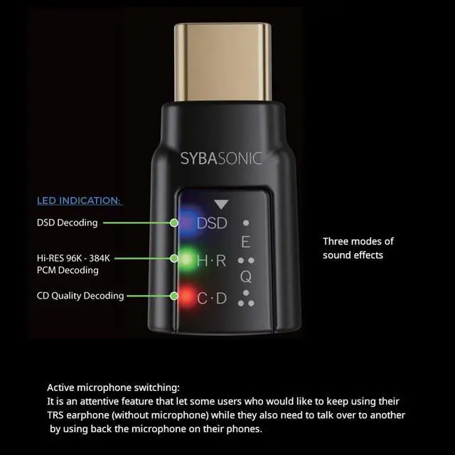 Alt view image 3 of 6 - 384K/32-bit DSD128 USB-C DAC Audio Adapter to 3.5mm Game sound booster