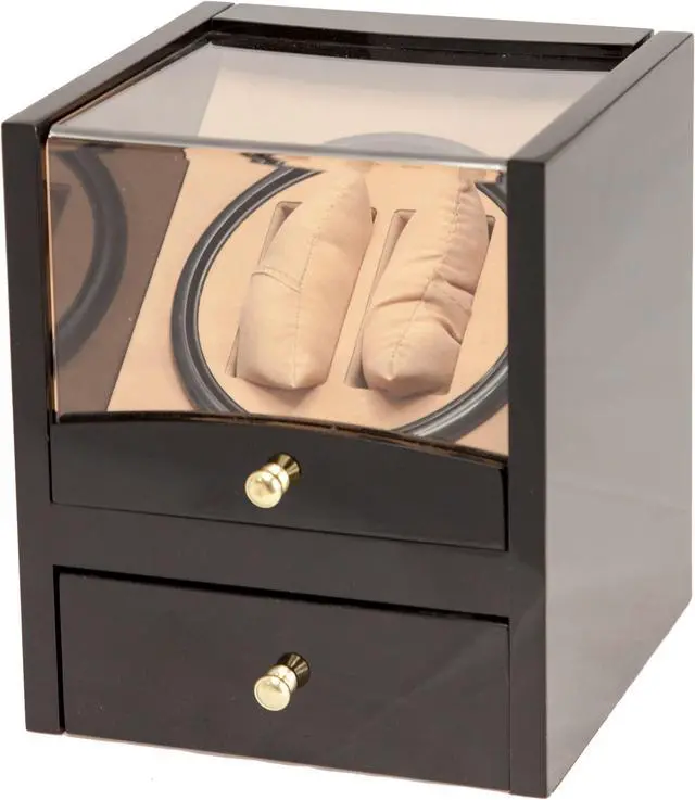 Alt view image 2 of 7 - Dual Watch Winder Store 4 Watch Automatic Quiet Rotation Top Display Box BLACK