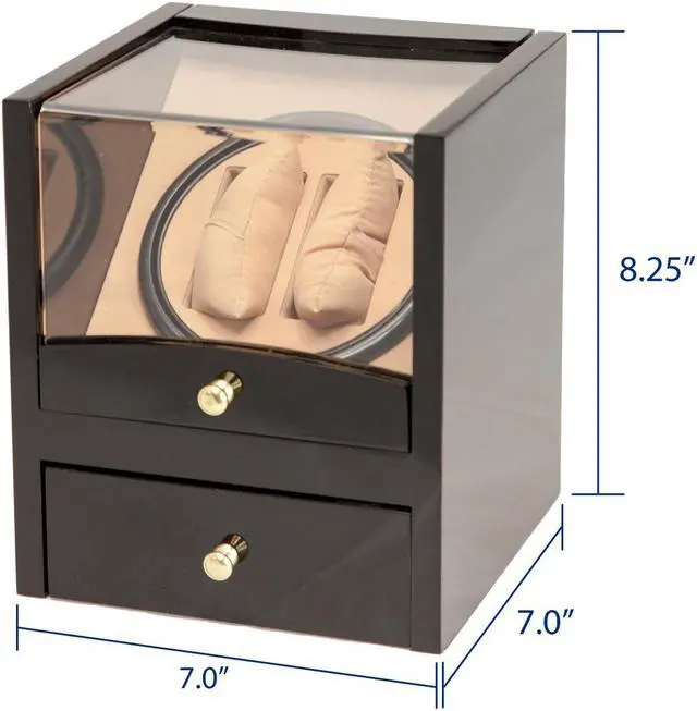 Alt view image 4 of 7 - Dual Watch Winder Store 4 Watch Automatic Quiet Rotation Top Display Box BLACK